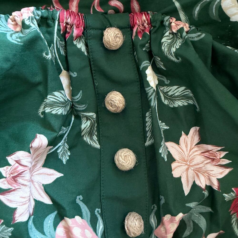 Farm Rio (M) Garden Green Floral Square Neck Puff Sleeve Maxi Dress Resort - Picture 6 of 10